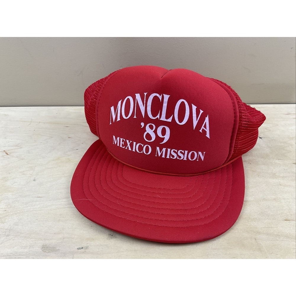 Vintage 80's Monclova Mexico Mission Foam Snapback Trucker Hat Red White